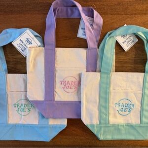 Trade Joe’s Mini Pastel Canvas Limited Edition Tote Bags, 3 Total